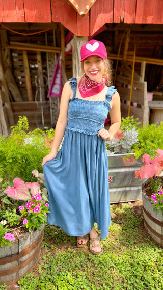 Kenzie Ruffle Strap Denim Dress