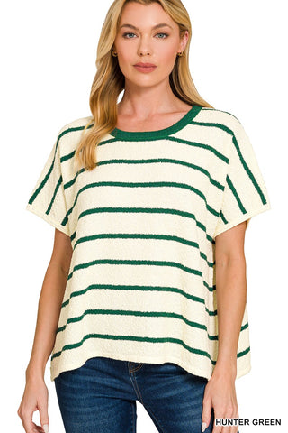 Brynn Stripe Top Hunter Green