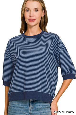 Jentry Striped Top Dusty Blue/Navy