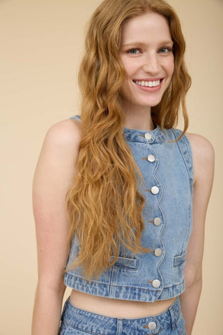 Kate Scalloped Denim Top