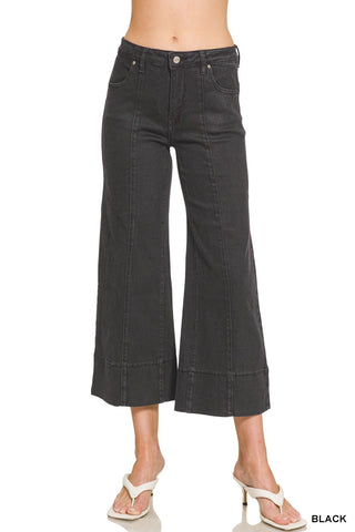Cappy Pintuck Wide Leg Crop Black Jean