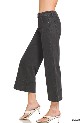 Cappy Pintuck Wide Leg Crop Black Jean