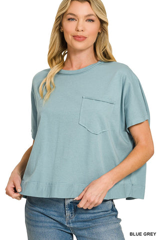 Dana Boxy Pocket Tee in Blue Gray