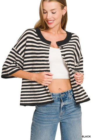 Lala Stripe Cardigan Black