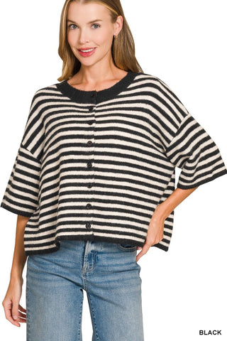 Lala Stripe Cardigan Black