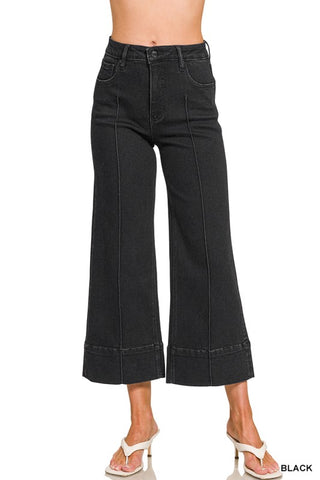 Cappy Pintuck Wide Leg Crop Black Jean