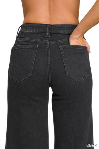 Cappy Pintuck Wide Leg Crop Black Jean