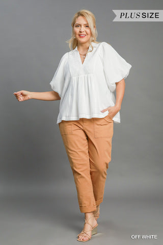Kaelynn Smocked Top White