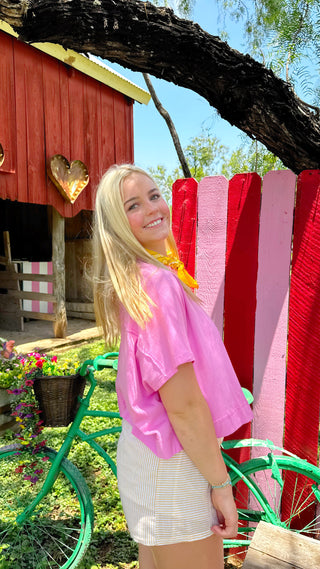 Dana Boxy Pocket Tee in Candy Pink