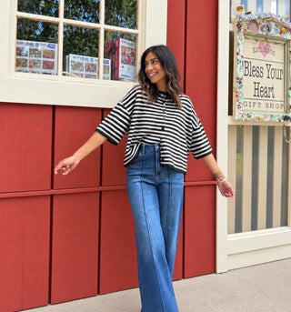 Lala Stripe Cardigan Black