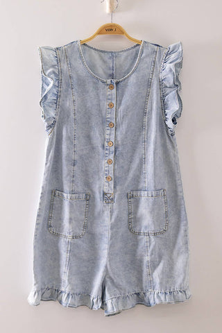 Sky Ruffle Denim Romper