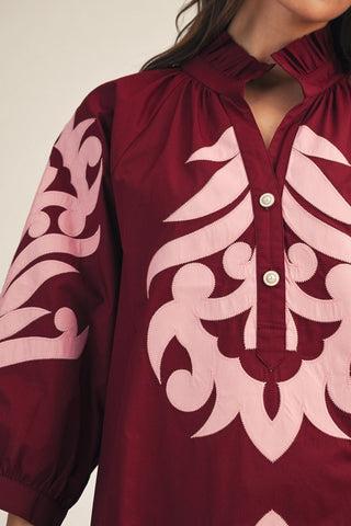 Reagan Applique Dress in Maroon