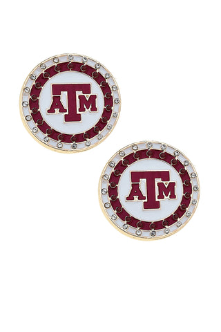 Texas A&M Aggies Pave Disc Stud Earrings in Maroon/White