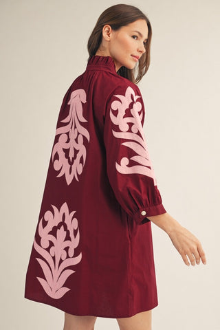 Reagan Applique Dress in Maroon