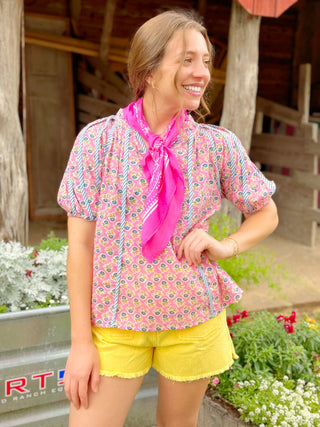 Striped Trim Floral Top