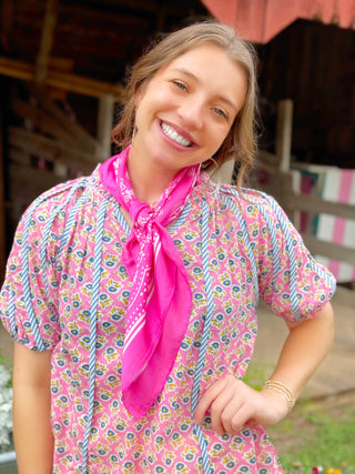 Striped Trim Floral Top
