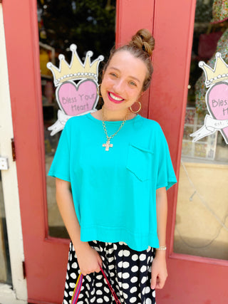 Dana Boxy Pocket Tee in Turquoise