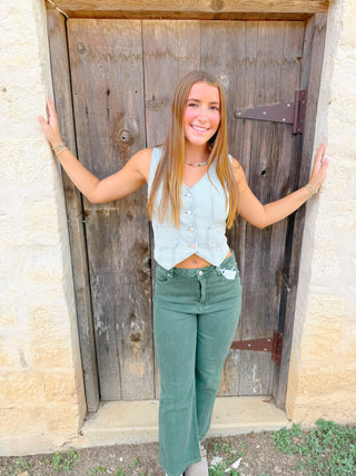 Tory Wide Leg Jeans in Olive
