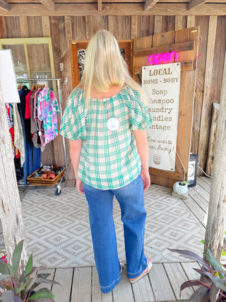 Foster Green Plaid Top
