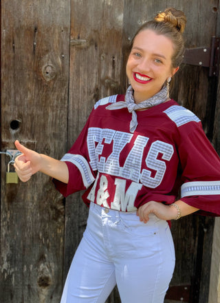 QOS Aggie Maroon Gingham Jersey