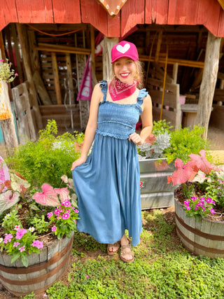 Kenzie Ruffle Strap Denim Dress