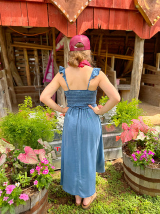 Kenzie Ruffle Strap Denim Dress