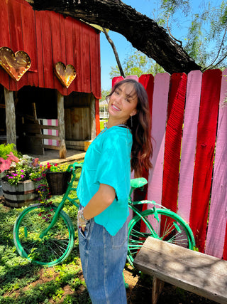 Dana Boxy Pocket Tee in Turquoise