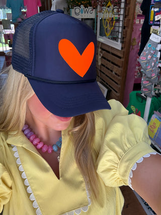 BYH Heart Trucker Hat Navy & Orange