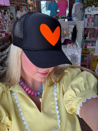 BYH Heart Trucker Hat Black and Orange
