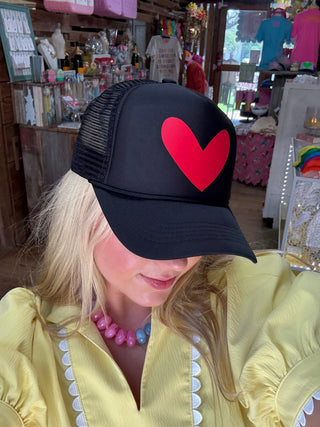 BYH Heart Trucker Hat Black and Red