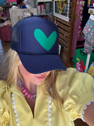 BYH Heart Trucker Hat Navy & Green