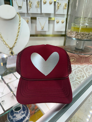 BYH Heart Trucker Hat Maroon & SIlver