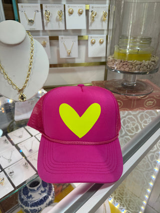 BYH Heart Trucker Hat Pink & Yellow