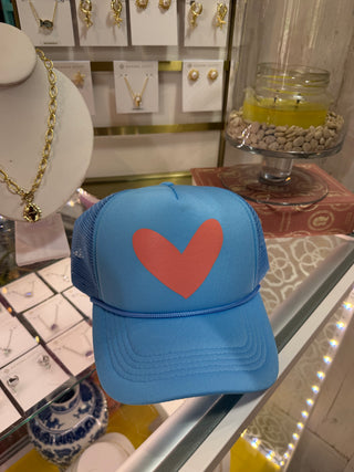 BYH Heart Trucker Hat Blue and Peach