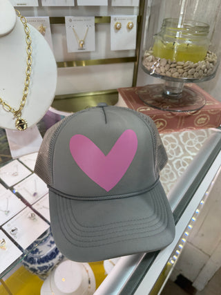 BYH heart Trucker Hat Grey & Pink