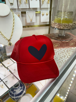 BYH heart Trucker Hat Red & Navy