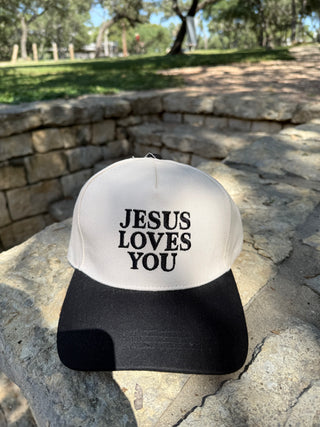 Two Tone Hat Jesus Loves You Black