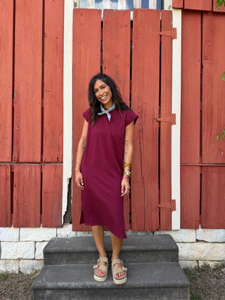 Barton Midi T-Shirt Dress Maroon