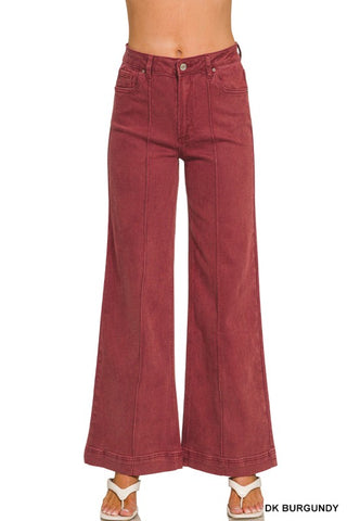 Meghan Pintuck Wide Leg Jean Maroon