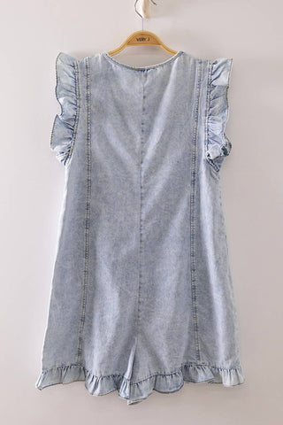 Sky Ruffle Denim Romper