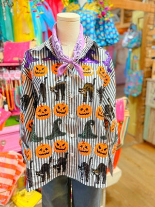 QOS striped Halloween Button Up