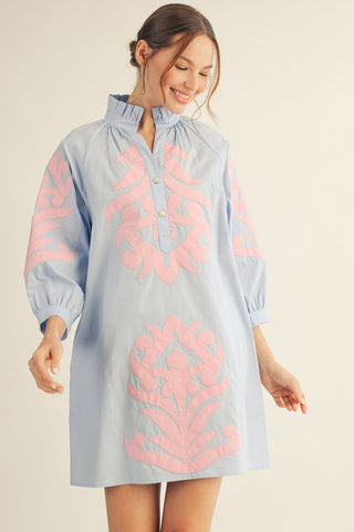 Reagan Applique Dress in Light Blue