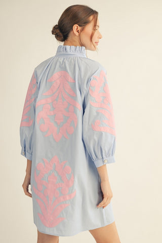 Reagan Applique Dress in Light Blue