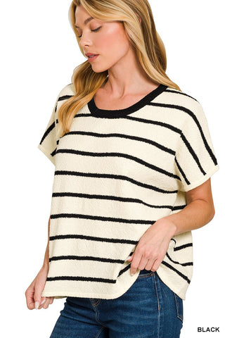 Brynn Stripe Top Black