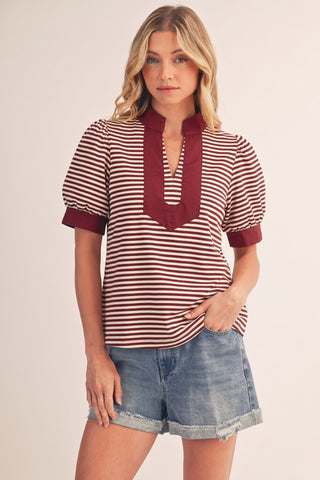 Dana Maroon Stripe Top