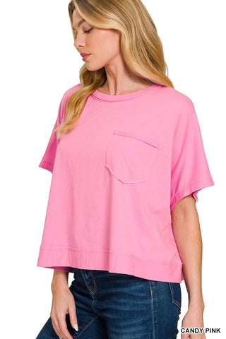 Dana Boxy Pocket Tee in Candy Pink