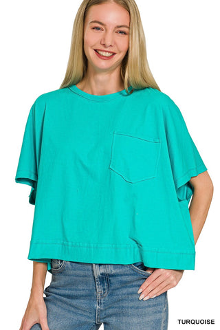 Dana Boxy Pocket Tee in Turquoise