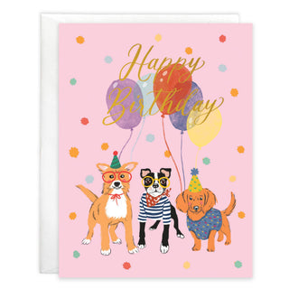 Birthday Greeting Card - 3 Dogs & Balloons
