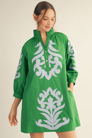 Reagan Applique Dress in Green