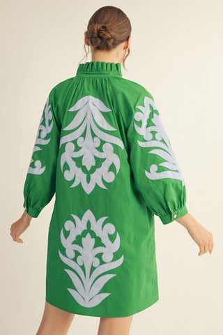 Reagan Applique Dress in Green